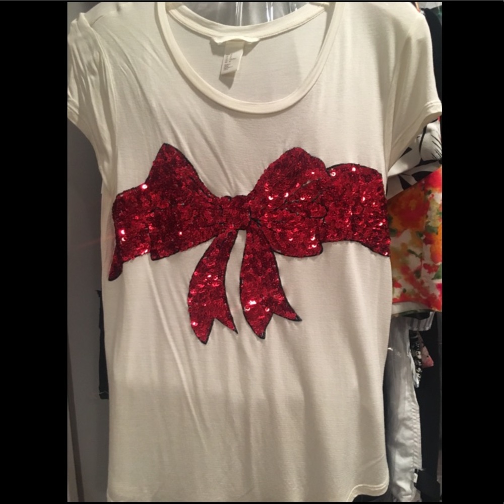H&M Sequin Bow T-Shirt